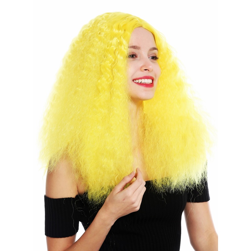 Lady wig very long voluminous frizzy curls middle parting yellow YZF-7304
