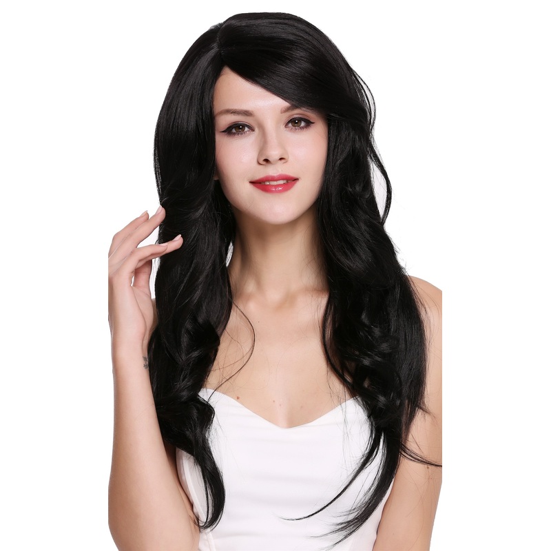 Lady women wig very long slightly wavy middle parting black RGF-5905LD