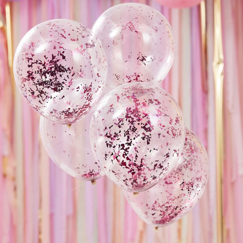 Pink Confetti Balloons – 5 Pack