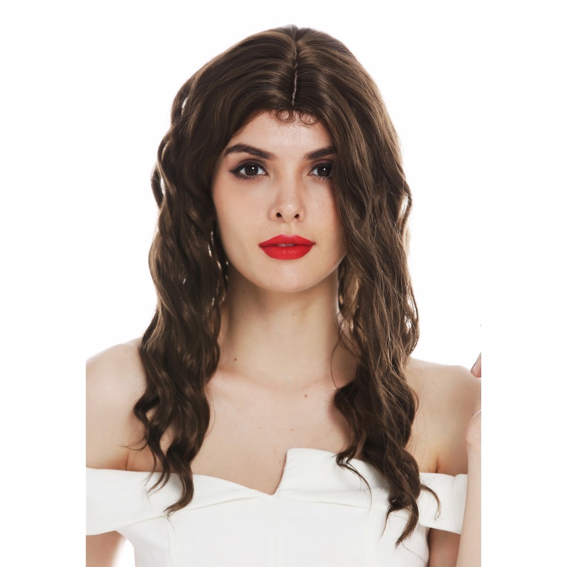 Women’s wig ladies’s wig long wavy water wave middle parting medium brown VK-9