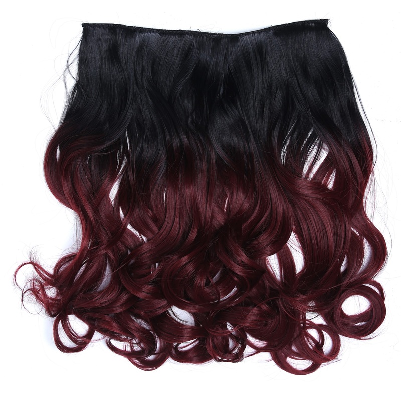 Clip-in hair extension 5 clips wide wavy ombre black garnet red CMT-863