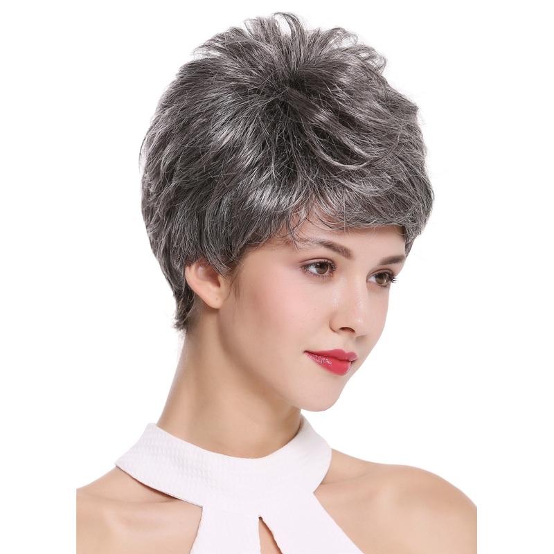 DW2461-44 Lady Gents Man  Wig short teased voluminous dark gray mix