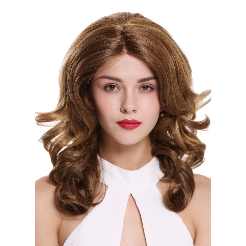Lady wig lace front mono long voluminous parting wavy brown blonde mix DW2729-MF
