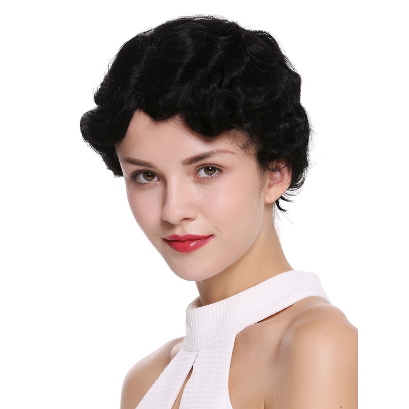 Lady wig short 20s wavy parting Retro Swing Hollywood Glamour black LD501