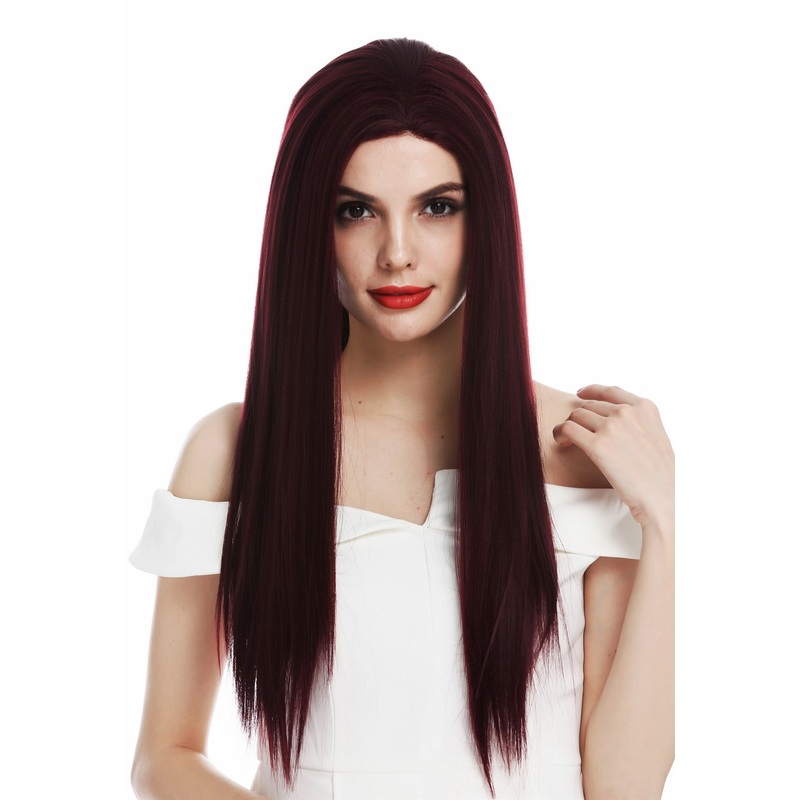 Lady wig women lace front sleek long middle parting burgundy red  DW3016-LF