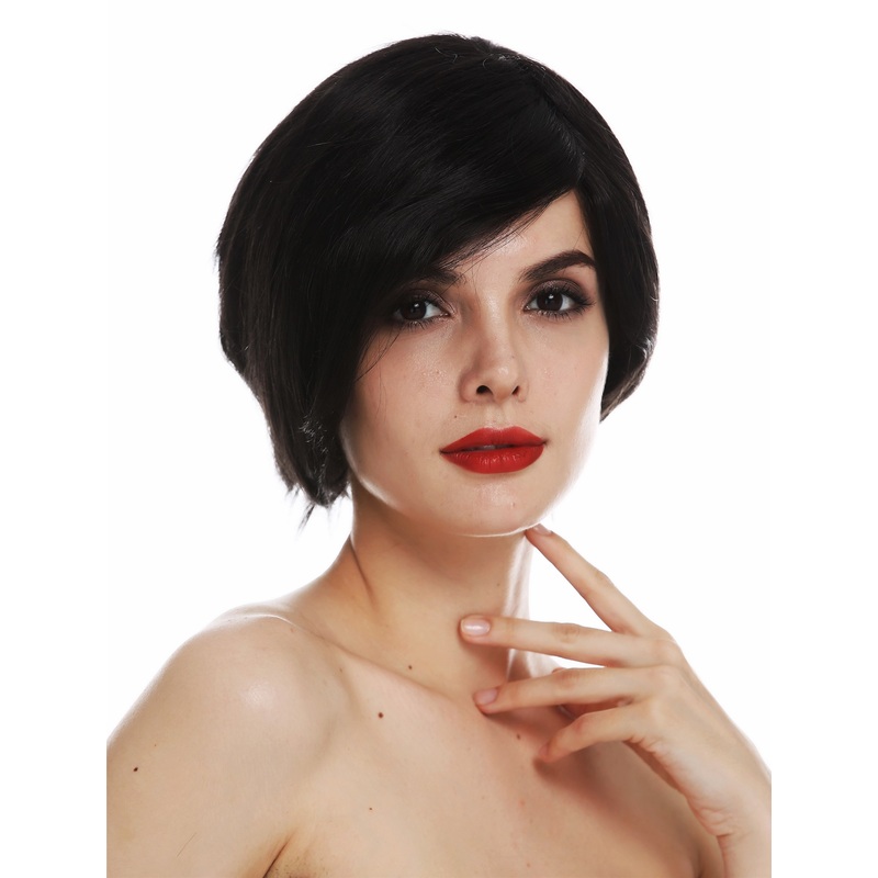Monofilament women’s wig short bob sleek side-parting black TYM-1410-MT