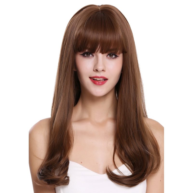 Women’s wig lady long sleek wavy hair tips fringe brown mix DL047-10/12
