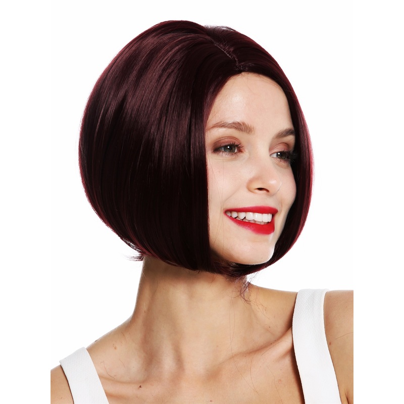 Women’s wig short curved Long Bob style middleparting sleek bordeaux red VK-54