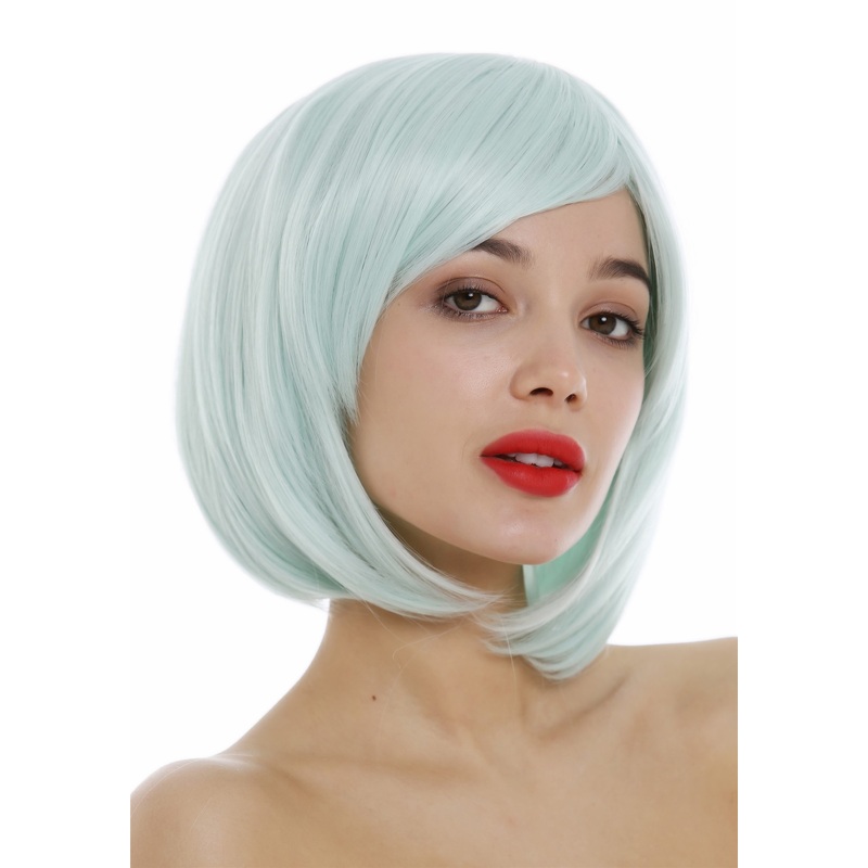 Lady women wig short straight frayed Bob style parting light green cosplay 1215