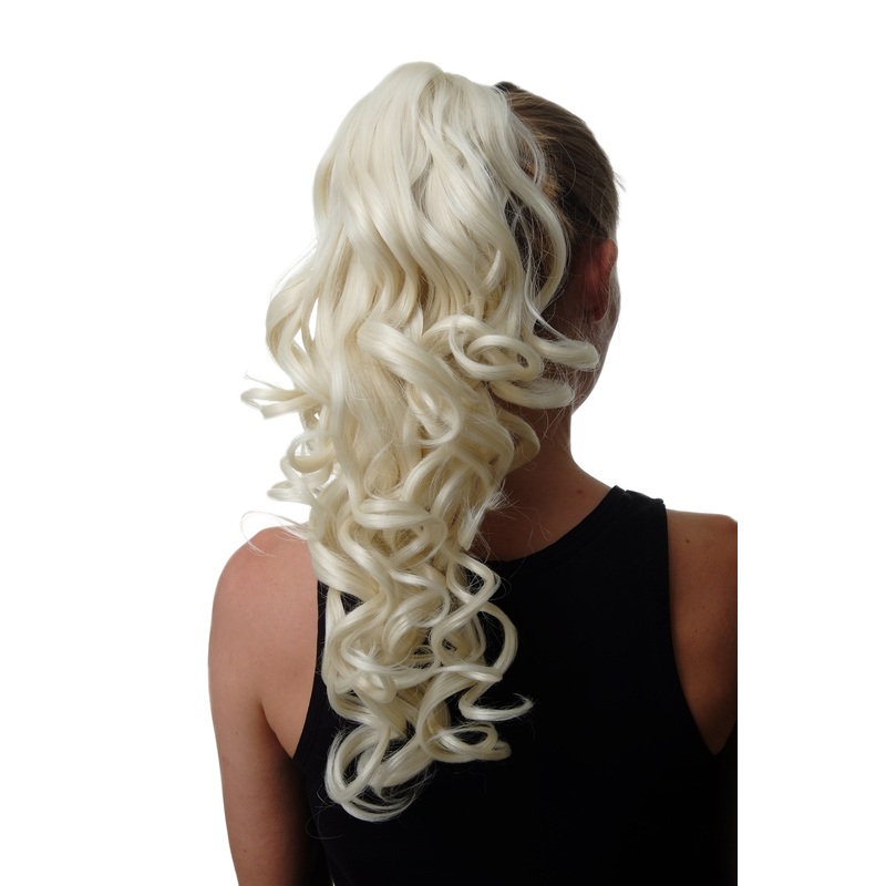Ponytail Hairpiece extension Butterfly Clamp long wavy platinum blonde SA09