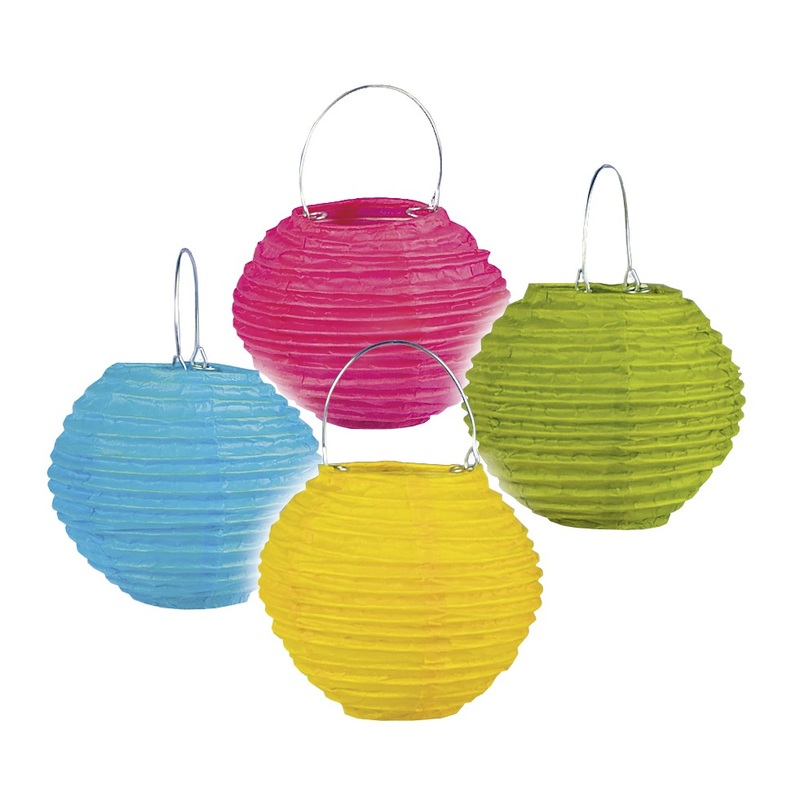 4 colorful garden lanterns with tealight holder 10cm