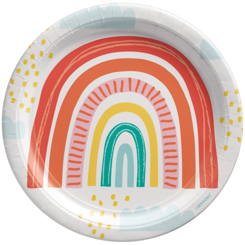 8 rainbow paper plates 23cm