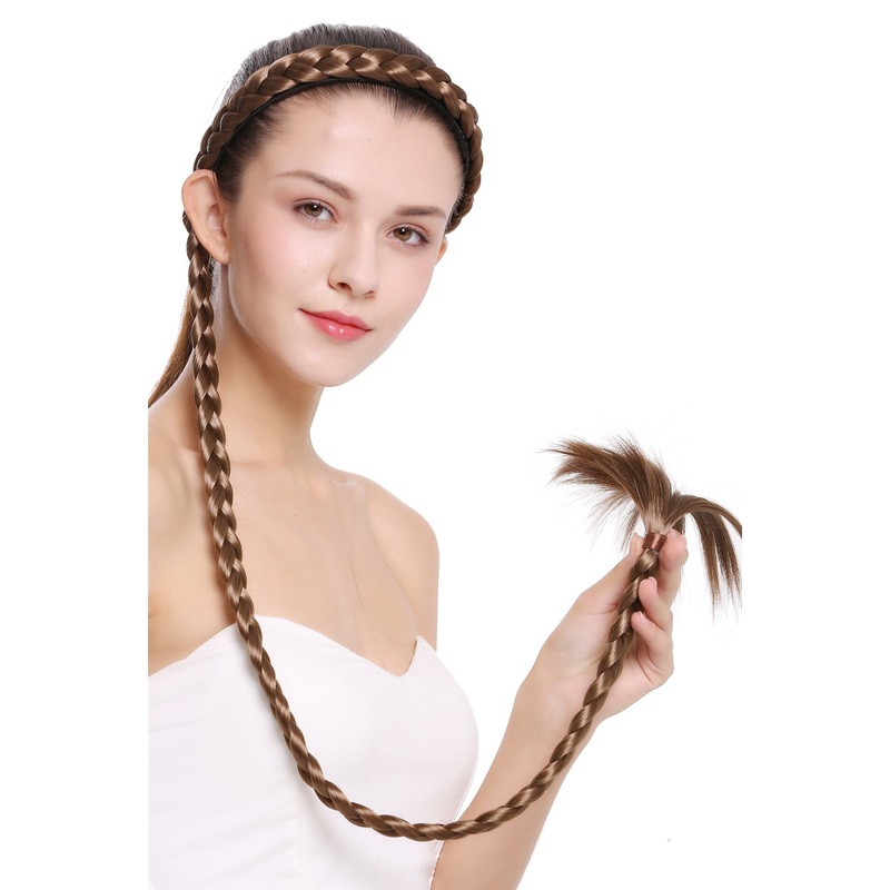 Hairpiece braid plaited braided with Alice band circlet very long brown N1038