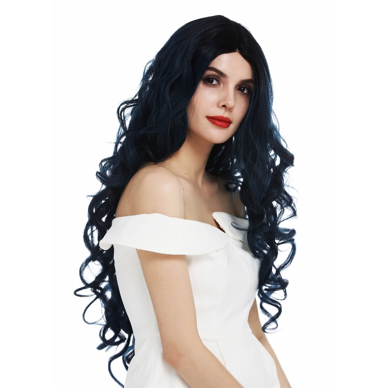 Lady wig lace front monofilament long volume curls ombre black blue DW2908-MF
