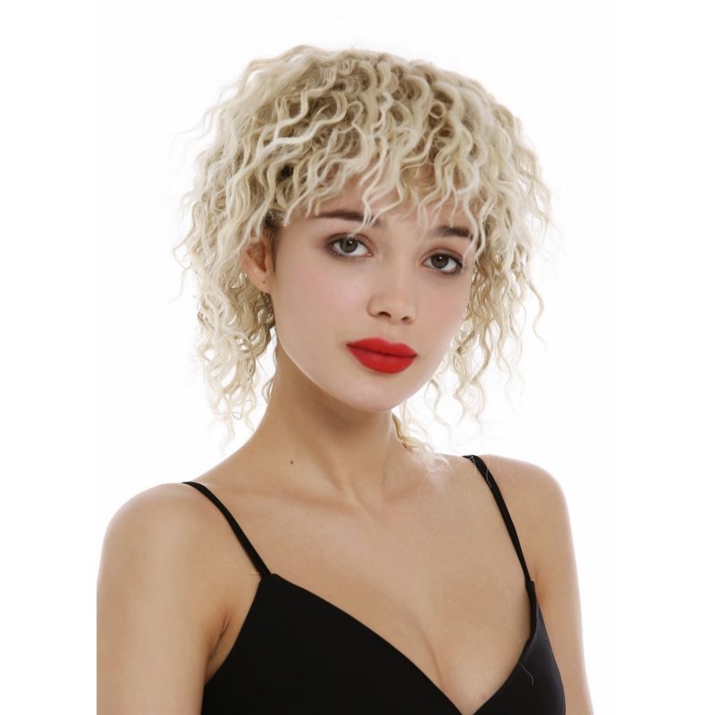 Lady wig short kinks kinked curls blond bleached platinum highlights YZF-4127