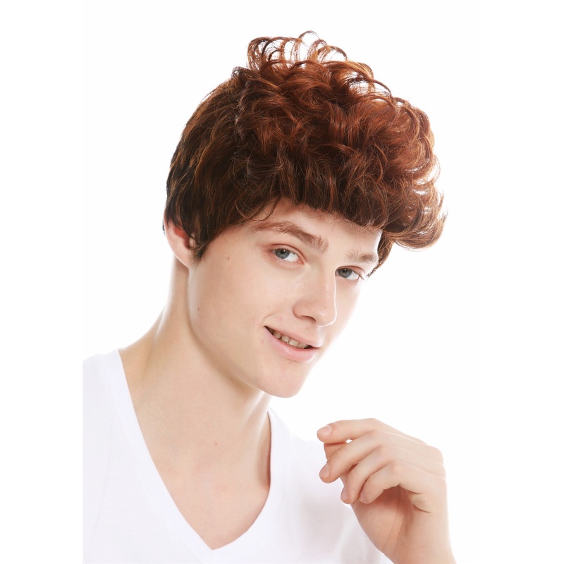 Wig short women woman man men curly tips curls black brown auburn mix TC-1013