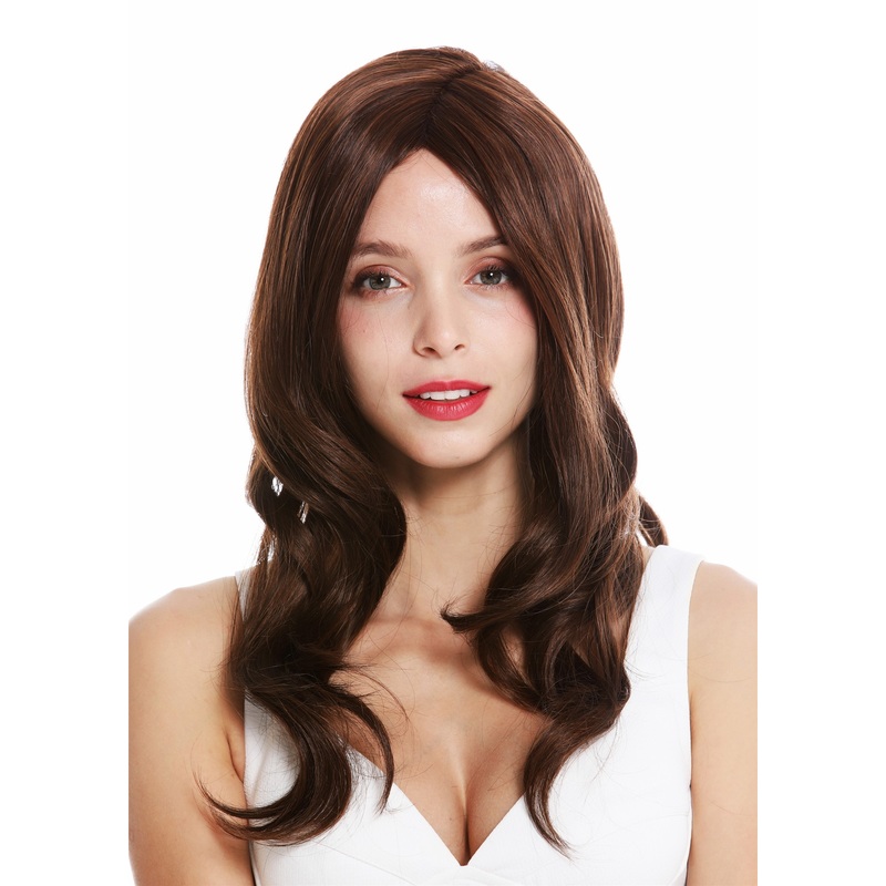 Women’s wig lady long wavy voluminous mono parting chestnut brown mix QLS18710