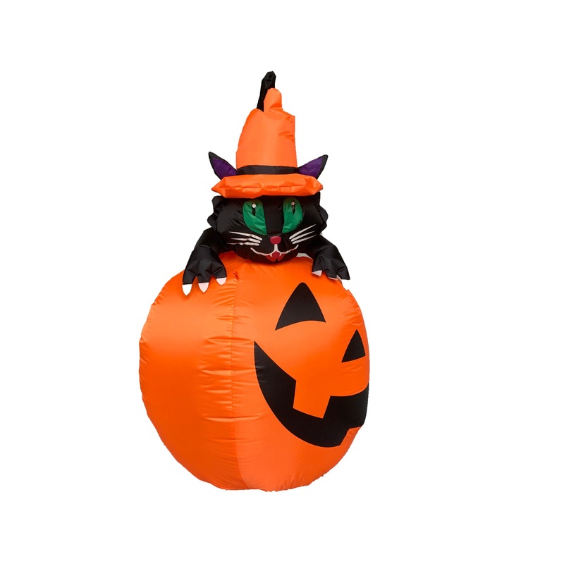 5FT Halloween Inflatable Black Cat on Pumpkin with Build-in LED Yard Decoration