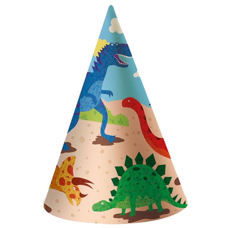 6 Dino Mania party hats
