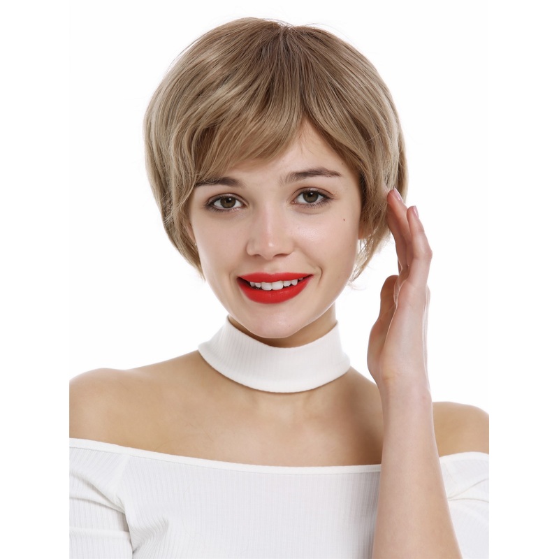 Lady Wig short frayed naughty Pixie cut mix brown blond highlights YZF-4015