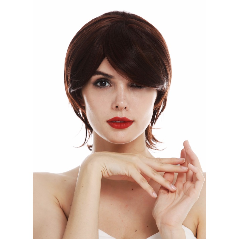 Monofilament lady wig parting short bob dark brown mahogany mix  TYM-161A-MT