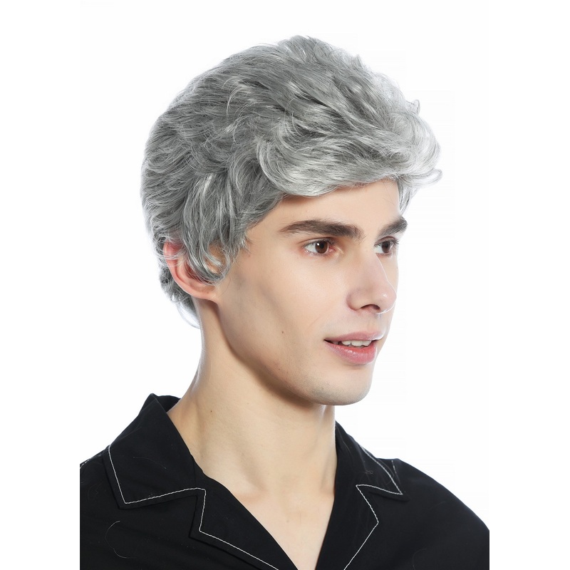Wig Men Women unisex quiff short slightly waved dense sliver grey gray DW1333A
