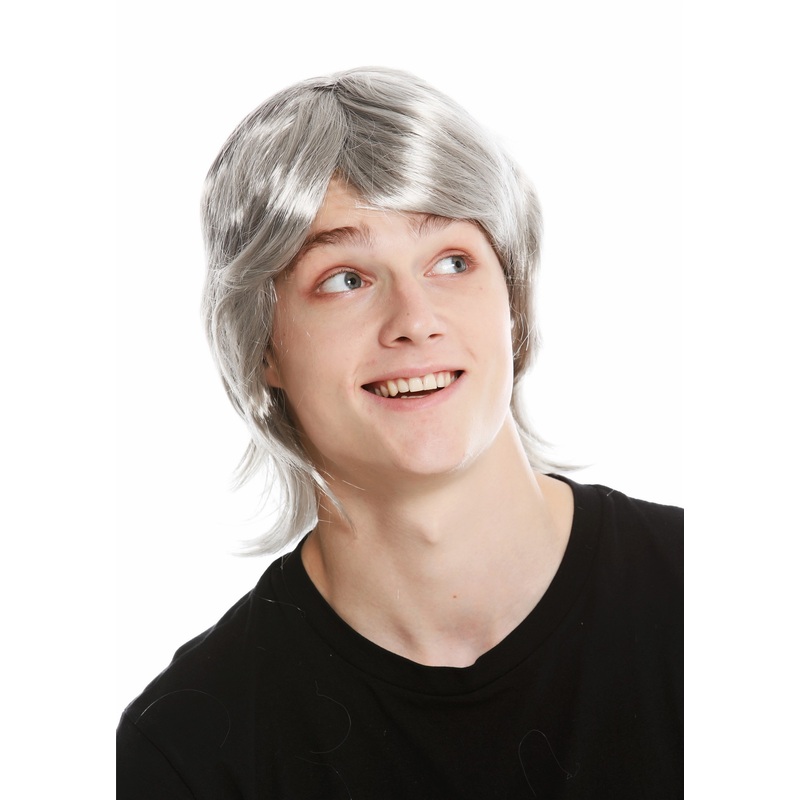 Wig & Mustache set Halloween Carnival long grey gray 70s cop show 91105