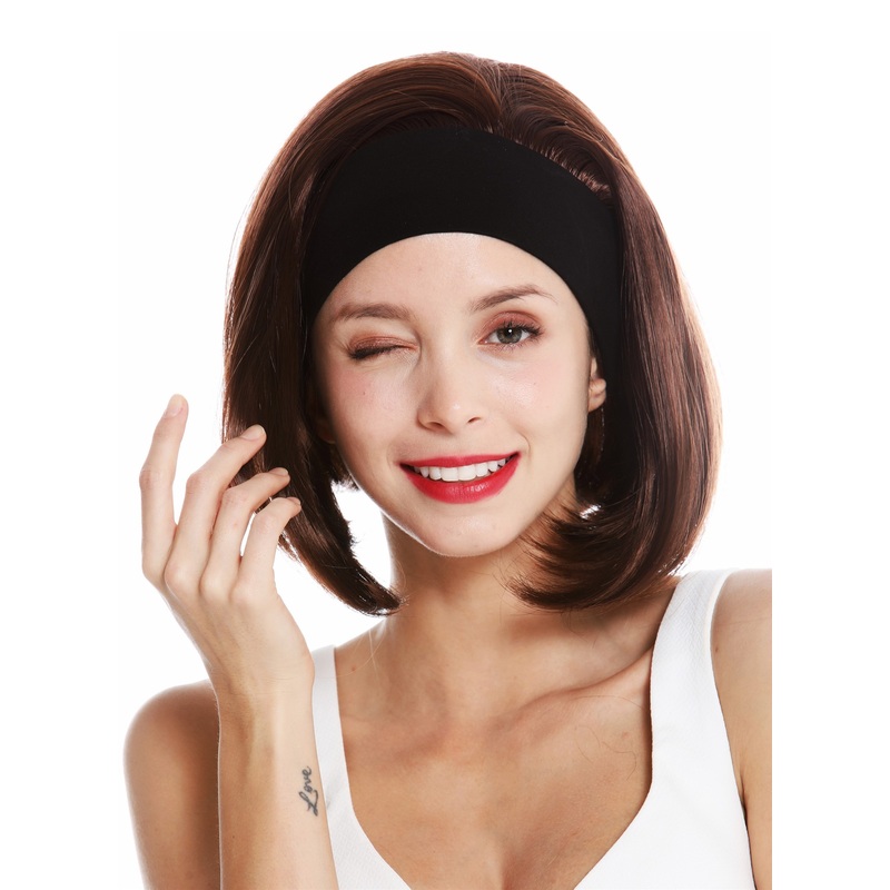 Women’s wig headband short sleek 80’s retro look mahogany brown GFW948-H