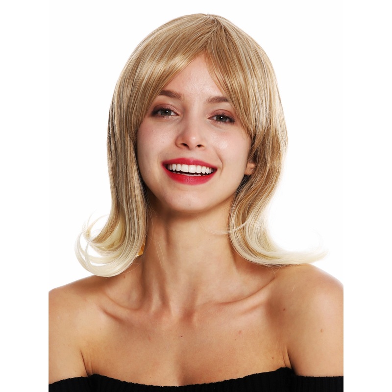 Women’s  wig short blonde mix waved platinum blonde tips retro look 2384-27T613