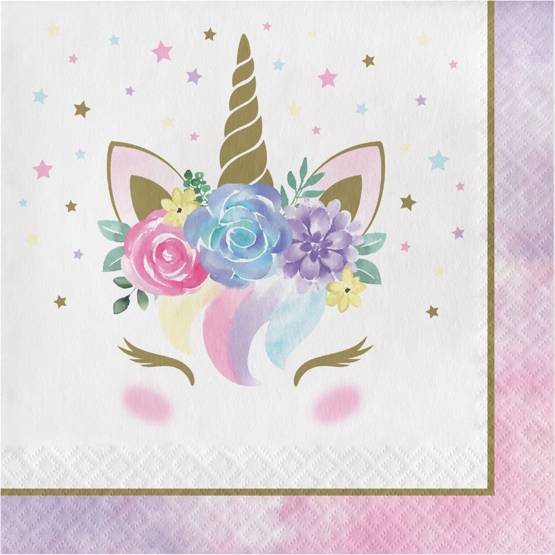 16 Princess Unicorn napkins 33cm