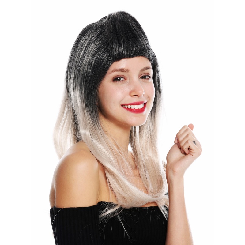 Lady wig cosplay long sleek combed back ombre black pink highlights GFW3132