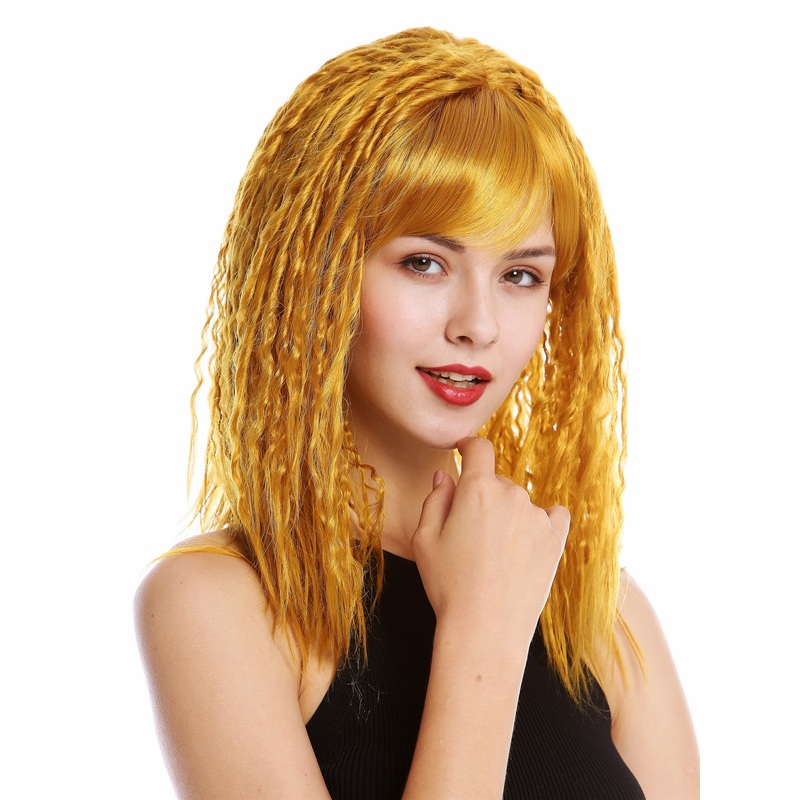 Lady wig long bangs fringe kinks curls voluminious orange yellowish blond DW90