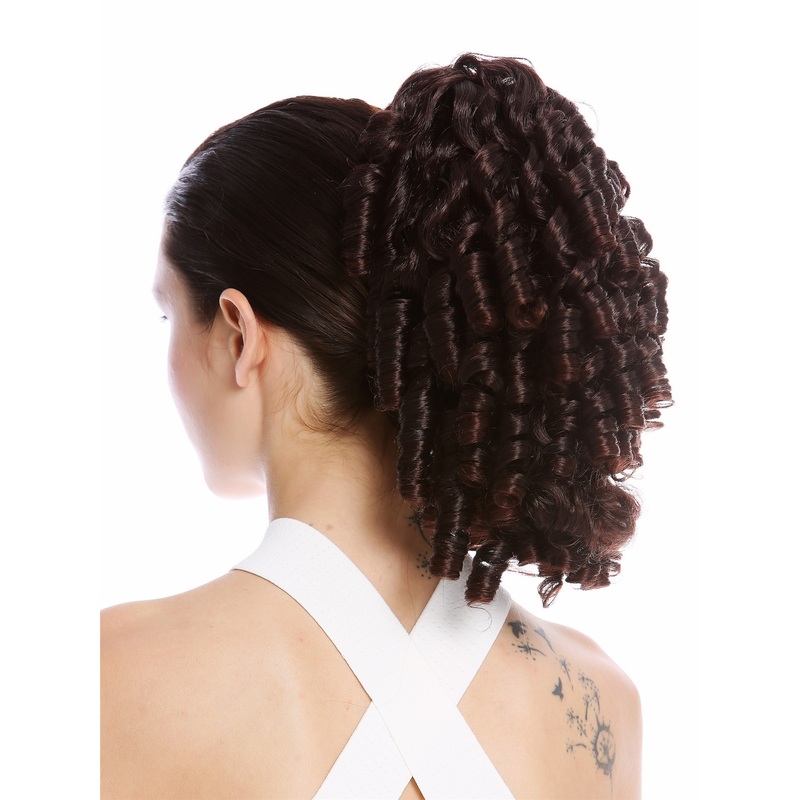 Ponytail baroque ringlets corkscrew curls voluminous mahogany brown mix N900A