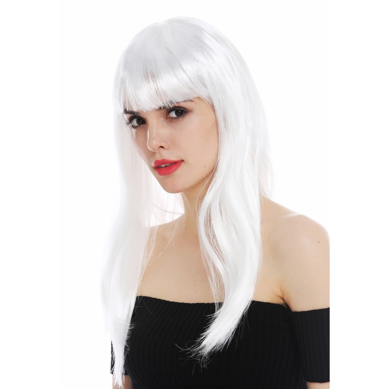 Wig carnival Halloween women long sleek fringe white fairy snow queen 32582