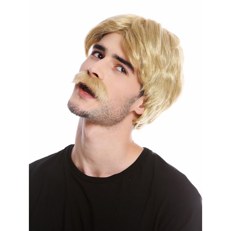 Wig & Moustache Set Halloween Playboy Gigolo 70s Cop Detective Pimp blond 4129