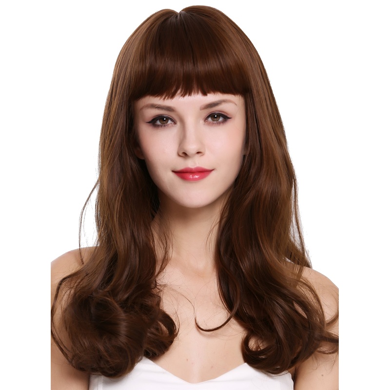 Women’s wig lady long wavy curly fringe maroon brown mix C8140-8/30