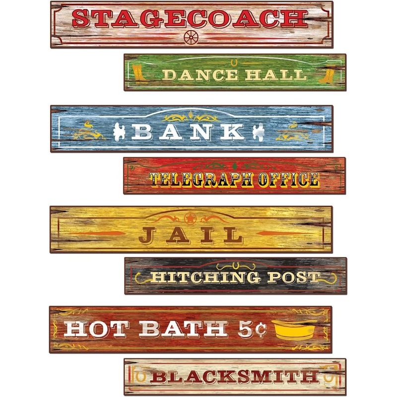 4 Wild West room decoration signs 60 x 10cm