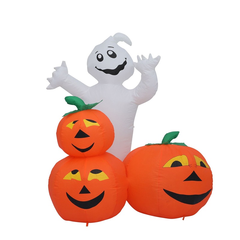 5FT Halloween Inflatable Ghost with Pumpkin Blow up Yard with Build-in LEDs Decoration