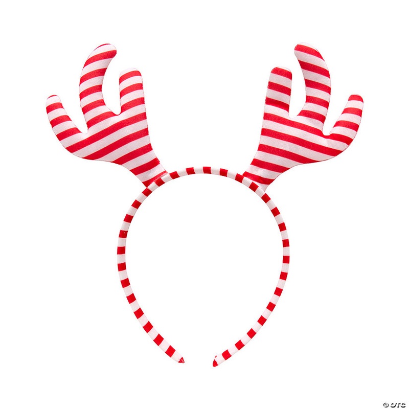 7 3/4 Candy Cane Stripe Stuffed Reindeer Antlers Headbands – 6 Pc.