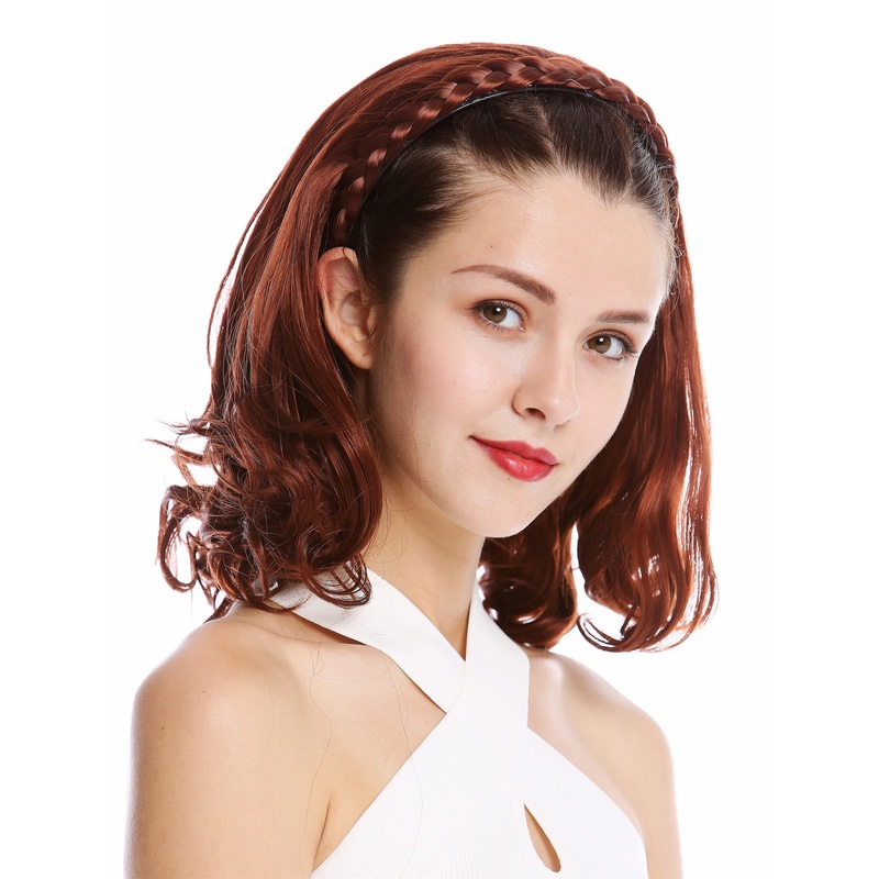 Halfwig Hairpiece braided hair circlet shoulder length wet-look copper TYW60876H