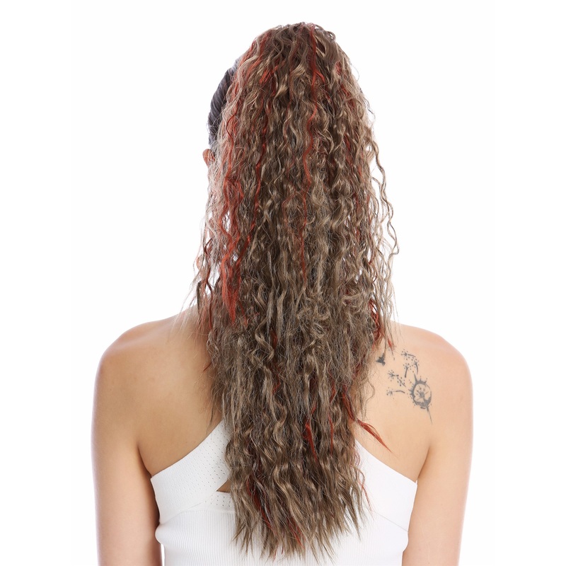 Ponytail very long voluminous curled kinked Caribbean style kinks black red N461