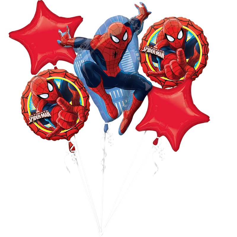 5 Spider-Man foil balloons with stars