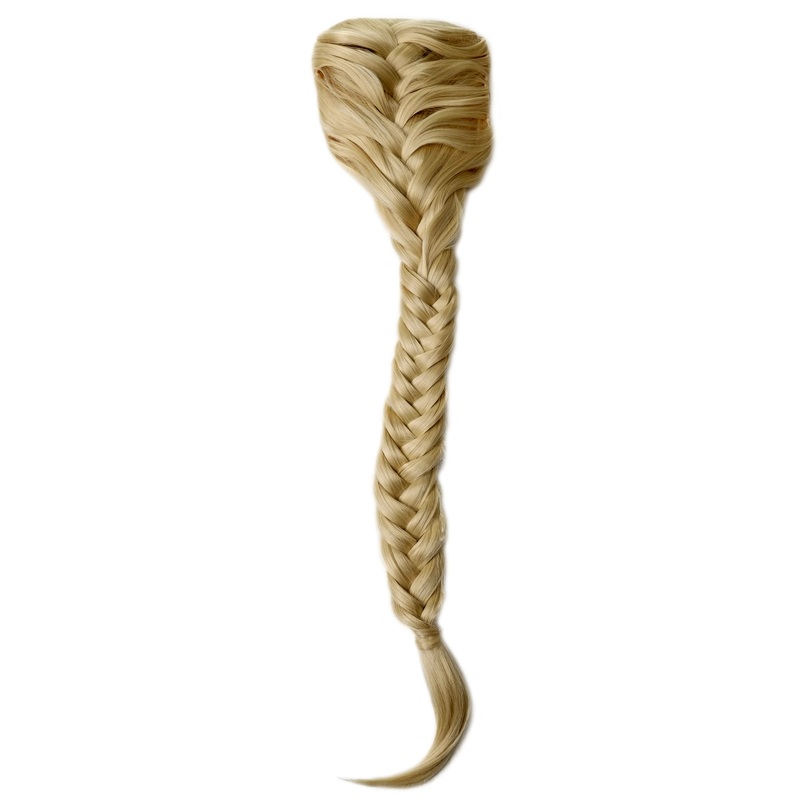 Hairpiece Ponytail cue queue plaited braided halfwig very long bright blonde T1402-88