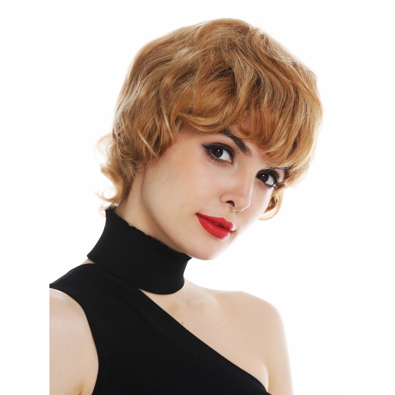 Human hair lady wig shaggy bob short wavy waved blonde mix highlights B-HH-13-SM