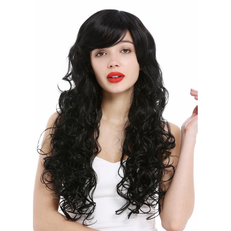 Lady women wig very long voluminous curled curls black VK-36