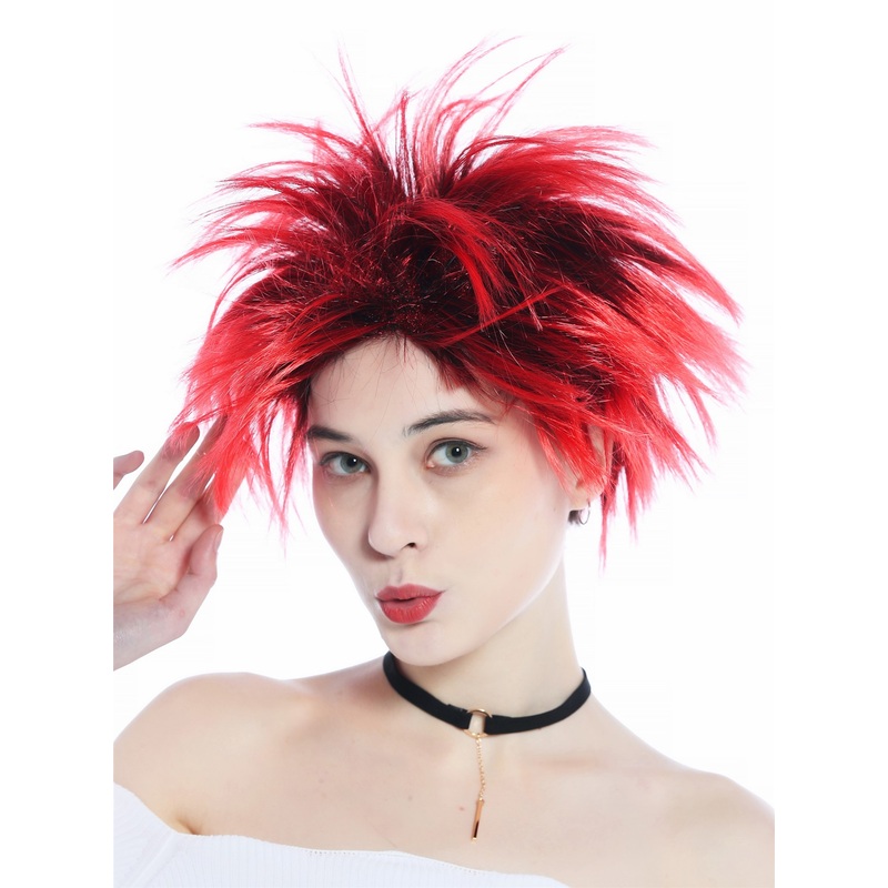 Wig unisex wild spiky hair teased Punk Wave Troll Devil 80’s black red 91819-B
