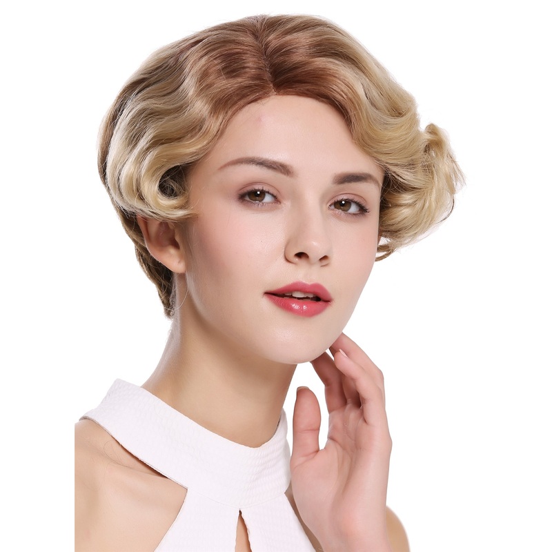 Lady wig human hair mono lace front short parting wavy ombre brown bright blonde