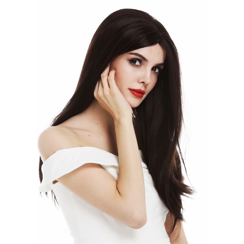 Lady wig lace front sleek long parting brown dark brown blend TYM-060-LF
