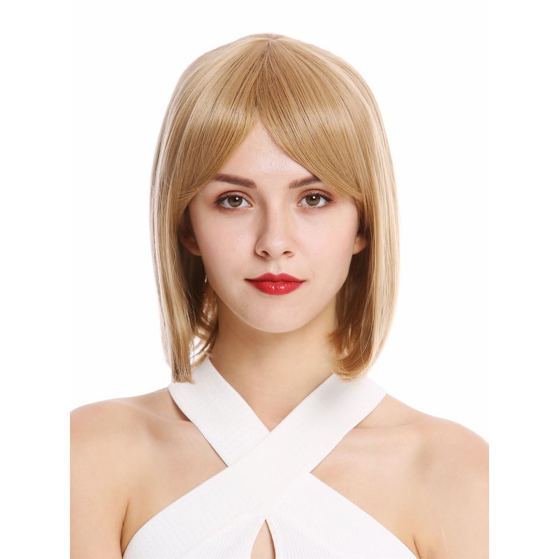 Lady wig short shoulder length Bob Longbob straight bangs medium blonde YZF-4366