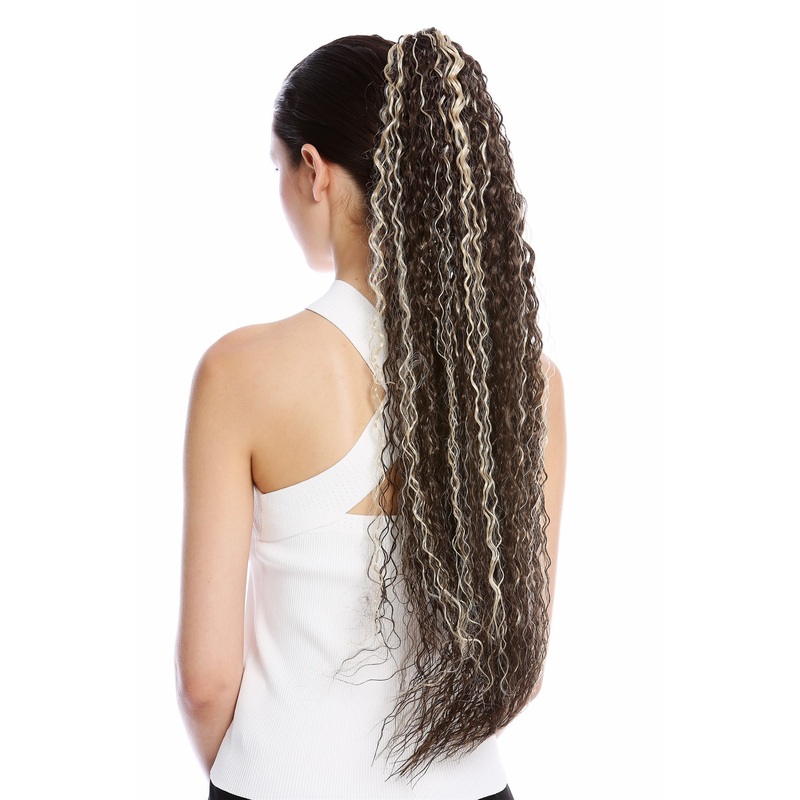 Ponytail long voluminous curled kinks kinked beach bleach brown & blonde N857